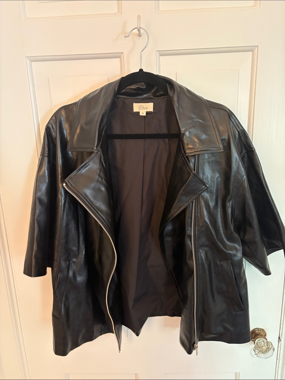 Elan Black Short-Sleeve Leather Zip-Front Jacket - Picture 9 of 11